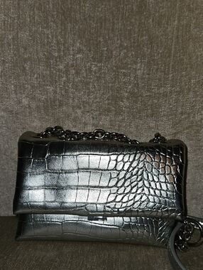 Hose Of Want Croc-Embossed Metallic Chain Shoulder Bag - Silver